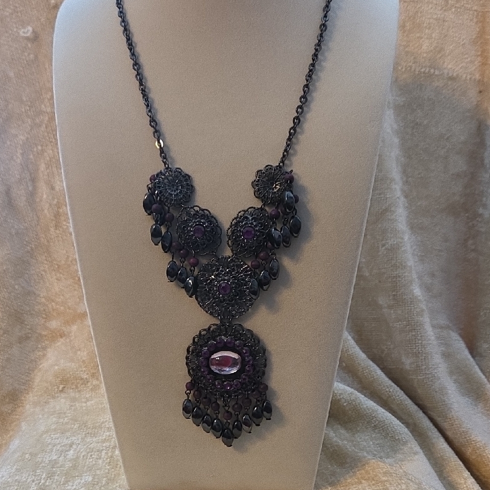Black and Purple Statement Necklace